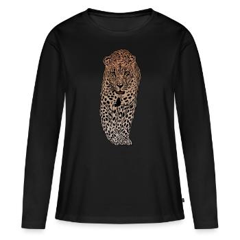 Léopard Afrique Animal Fauve - T-shirt manches longues Premium bio Femme - noir - Devant - Julia (174cm)