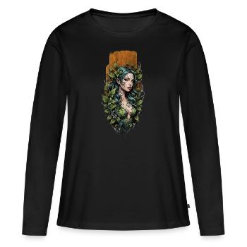 Efeu-Verzauberung: Die Umarmung der Natur - Frauen Premium Bio Langarmshirt - Schwarz - Vorne - Julia (174cm)