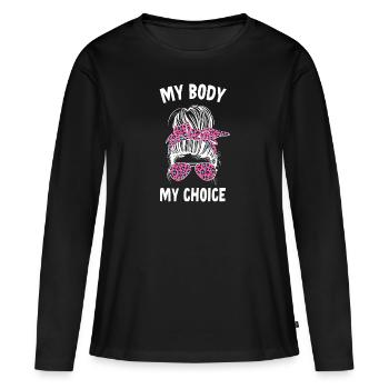 Mon corps Ma décision - T-shirt manches longues Premium bio Femme - noir - Devant - Julia (174cm)
