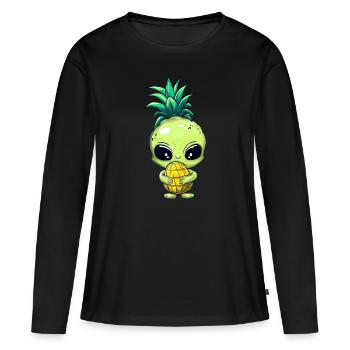 Pineapple Hair Alien: Green & Funny - T-shirt manches longues Premium bio Femme - noir - Devant - Julia (174cm)