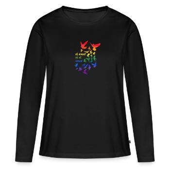 el amor es el amor,arc-en-ciel,sourds,oiseaux - T-shirt manches longues Premium bio Femme - noir - Devant - Julia (174cm)