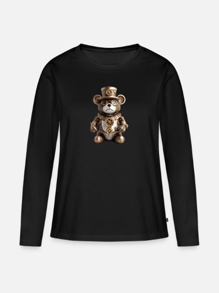 Steampunk Teddy - Frauen Premium Bio Langarmshirt - Schwarz