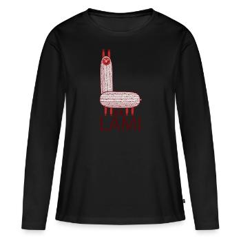 Jeu de mots drôle lama - T-shirt manches longues Premium bio Femme - noir - Devant - Julia (174cm)