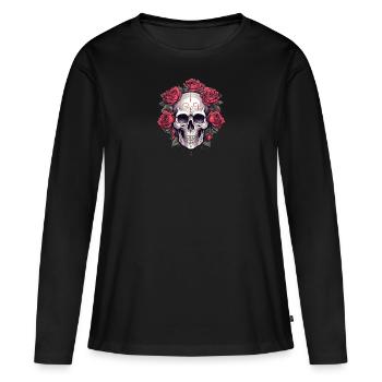 Crâne gothique et Roses Art graphique - T-shirt manches longues Premium bio Femme - noir - Devant - Julia (174cm)