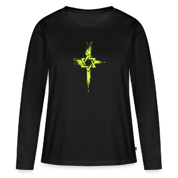 Messianische Juden Kreuz Symbol - Frauen Premium Bio Langarmshirt - Schwarz - Vorne - Julia (174cm)