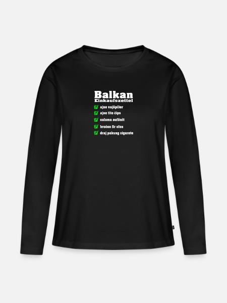 einkaufszettel WEIS - Frauen Premium Bio Langarmshirt - Schwarz