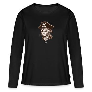 Piraten Katze 2 - Frauen Premium Bio Langarmshirt - Schwarz - Vorne - Julia (174cm)