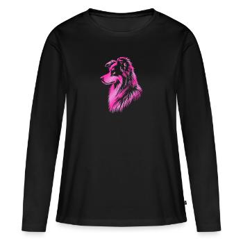 Chien de troupeau rose - T-shirt manches longues Premium bio Femme - noir - Devant - Julia (174cm)