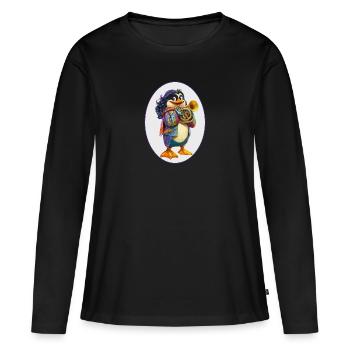 Musik Pinguin - Frauen Premium Bio Langarmshirt - Schwarz - Vorne - Julia (174cm)