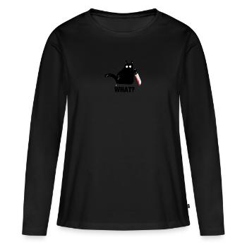 Chat quoi? Chat noir drôle de chat meurtrier avec couteau - T-shirt manches longues Premium bio Femme - noir - Devant - Julia (174cm)
