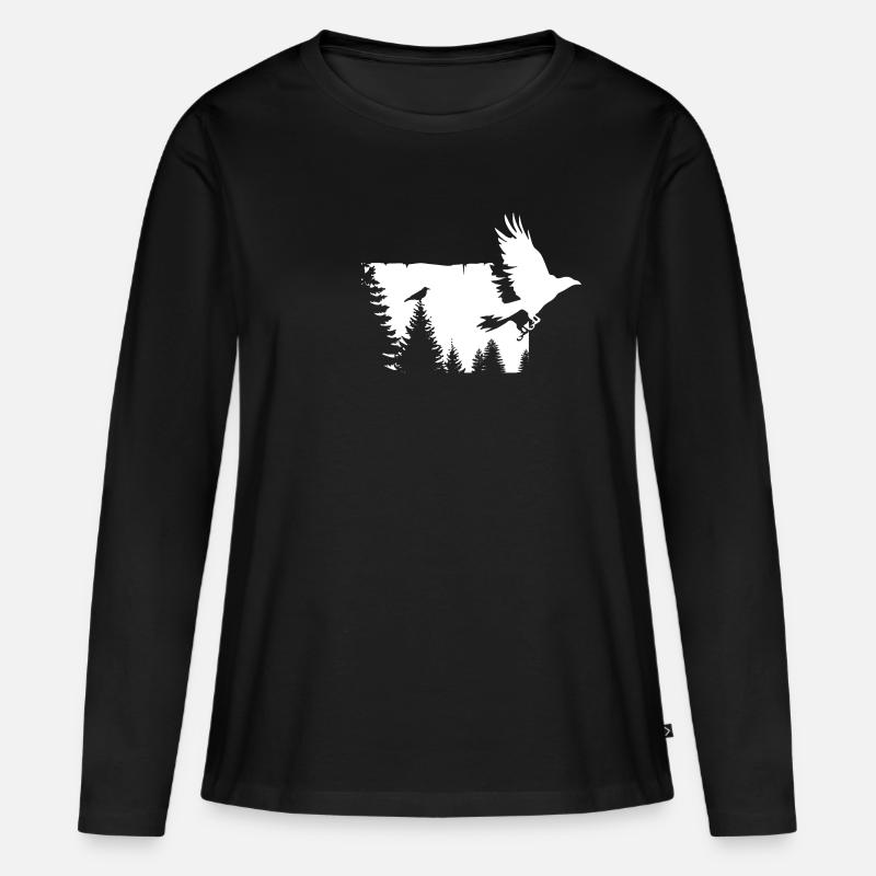 Krähe im Baum 2 - Shirt - Geschenk - Frauen Premium Bio Langarmshirt - Schwarz