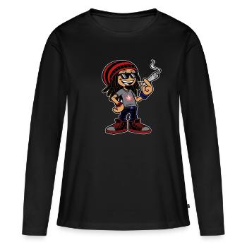 Dreadlock Smoker - Stoned man - High & Happy - Frauen Premium Bio Langarmshirt - Schwarz - Vorne - Julia (174cm)