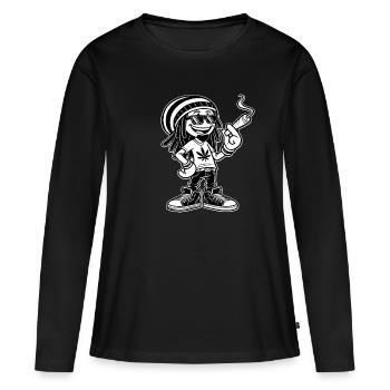 Dreadlock Smoker - Stoned man - High & Happy - Frauen Premium Bio Langarmshirt - Schwarz - Vorne - Julia (174cm)