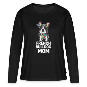 Maman bouledogue française avec bandana – Maman Frenchie - T-shirt manches longues Premium bio Femme - noir - Devant - Julia (174cm)