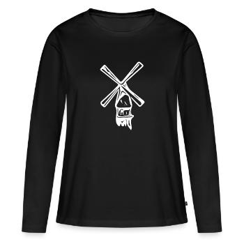 Vintage minimalistisch nostalgische Windmühle - Frauen Premium Bio Langarmshirt - Schwarz - Vorne - Julia (174cm)