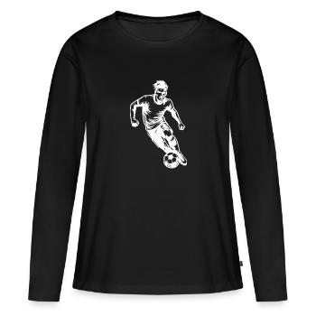 Fussballspieler mit Ball Richtung Tor Angriff - Frauen Premium Bio Langarmshirt - Schwarz - Vorne - Julia (174cm)