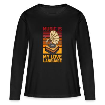 La musique est mon langage d’amour ( Gramophone ) - T-shirt manches longues Premium bio Femme - noir - Devant - Julia (174cm)