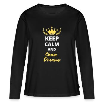 “Keep Calm and Chase Dreams” - Rêves et ambition - T-shirt manches longues Premium bio Femme - noir - Devant - Julia (174cm)