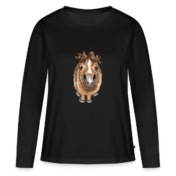 Petit cheval en peluche poney illustration - T-shirt manches longues Premium bio Femme - noir - Devant - Julia (174cm)