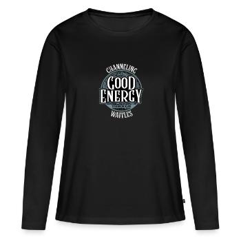 Channeling Good Energy Through Waffles Design - Women's Premium Organic Long Sleeve Shirt - black - Front - Julia (174cm)