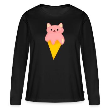 Crème glacée pour chat - T-shirt manches longues Premium bio Femme - noir - Devant - Julia (174cm)