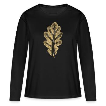 Feuille de chêne - Feuille kaki / Chêne / Arbre - T-shirt manches longues Premium bio Femme - noir - Devant - Julia (174cm)
