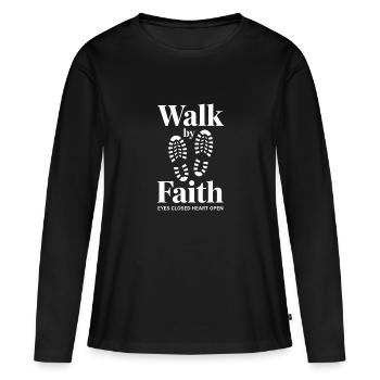 Foi chrétienne : marcher par la foi - T-shirt manches longues Premium bio Femme - noir - Devant - Julia (174cm)