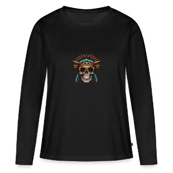 Apache Totenkopf Indianer - Frauen Premium Bio Langarmshirt - Schwarz - Vorne - Julia (174cm)