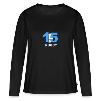 RUGBY 15 bleu et blanc - T-shirt manches longues Premium bio Femme - noir - Devant - Julia (174cm)