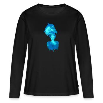delfin, harmonie, femme, aquarelle, peinture, poisson - T-shirt manches longues Premium bio Femme - noir - Devant - Julia (174cm)