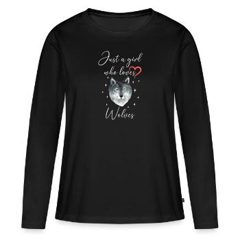 Frau Mädchen Liebe Herz Wolf - Frauen Premium Bio Langarmshirt - Schwarz - Vorne - Julia (174cm)