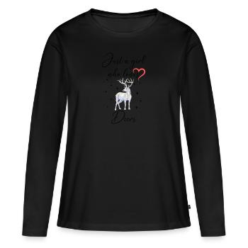 Frau Mädchen Liebe Herz Hirsch - Frauen Premium Bio Langarmshirt - Schwarz - Vorne - Julia (174cm)