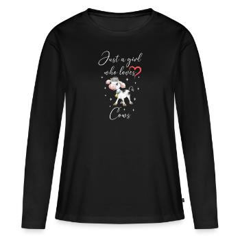 Frau Mädchen Liebe Herz Kuh - Frauen Premium Bio Langarmshirt - Schwarz - Vorne - Julia (174cm)