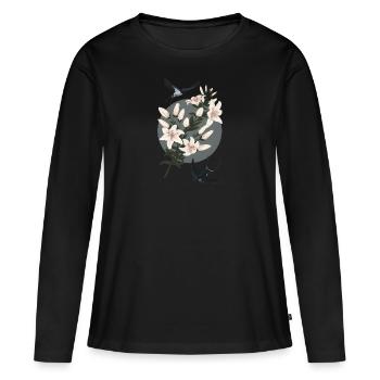 Hirondelles et lys - T-shirt manches longues Premium bio Femme - noir - Devant - Julia (174cm)