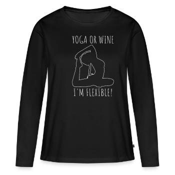 Yoga oder Wein - Ich bin flexibel Yoga & Wein Gesc - Frauen Premium Bio Langarmshirt - Schwarz - Vorne - Julia (174cm)