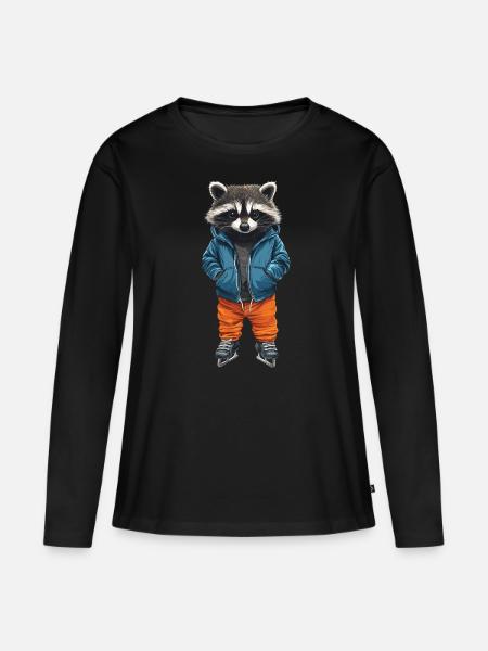 Waschbär - Frauen Premium Bio Langarmshirt - Schwarz