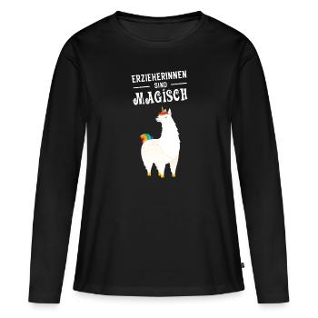 Erzieherinnen Sind Magisch - Lama Alpaka Einhorn - Women's Premium Organic Long Sleeve Shirt - black - Front - Julia (174cm)