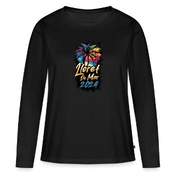 Lloret De Mar 2024 Palmen Bunt - Frauen Premium Bio Langarmshirt - Schwarz - Vorne - Julia (174cm)