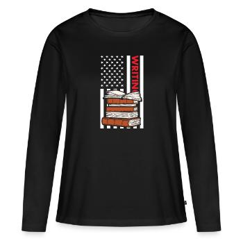 Écrivain Nous Flag Écriture - T-shirt manches longues Premium bio Femme - noir - Devant - Julia (174cm)