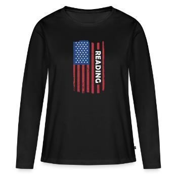 Lisez-nous Lecture du drapeau - T-shirt manches longues Premium bio Femme - noir - Devant - Julia (174cm)