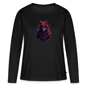 Fox Samurai - Frauen Premium Bio Langarmshirt - Schwarz - Vorne - Julia (174cm)