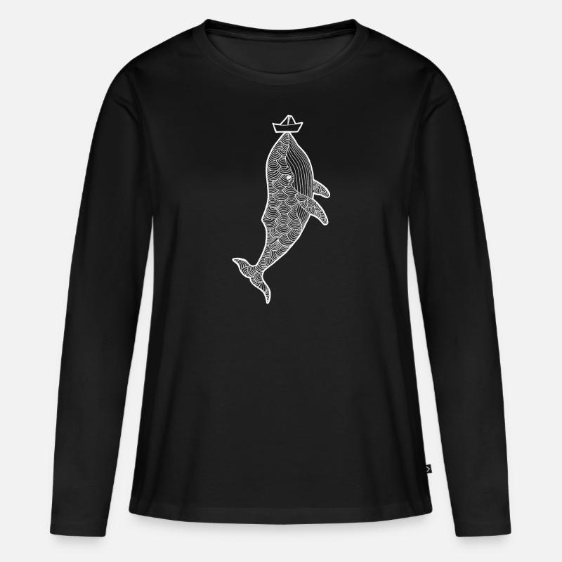 Wal mit Schiff auf der Nase - Frauen Premium Bio Langarmshirt - Schwarz