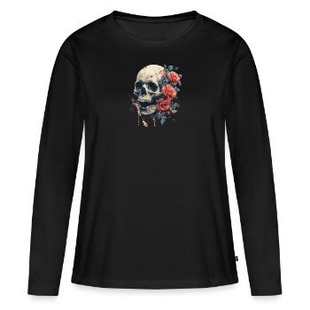 Crâne gothique et Roses Floral Art graphique - T-shirt manches longues Premium bio Femme - noir - Devant - Julia (174cm)