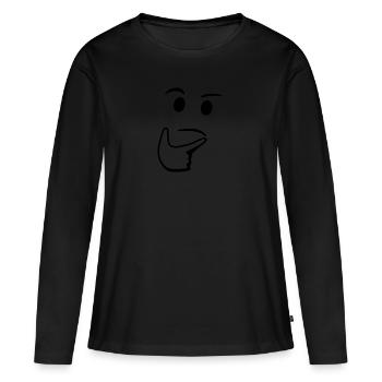 Hm, regard pensif avec la main sur le menton - T-shirt manches longues Premium bio Femme - noir - Devant - Julia (174cm)