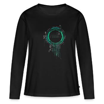 CPU PC PCB Spaceship Code Nerd PC Pixel Coder - T-shirt manches longues Premium bio Femme - noir - Devant - Julia (174cm)