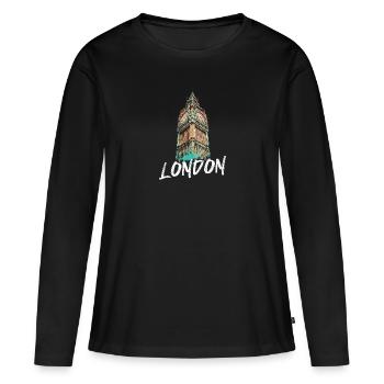 T-shirt Big Ben Londres - Illustration originale - T-shirt manches longues Premium bio Femme - noir - Devant - Julia (174cm)