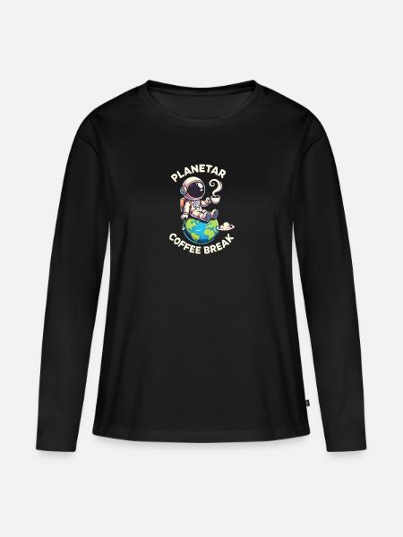 Planetare Kaffeepause - Frauen Premium Bio Langarmshirt - Schwarz