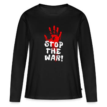 STOP THE WAR - Anti-guerre + Contre la guerre - T-shirt manches longues Premium bio Femme - noir - Devant - Julia (174cm)