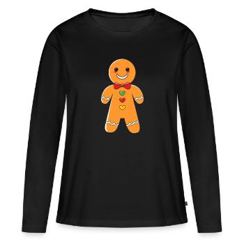 bonhomme en pain d’épice Coeur en pain d’épice Snacking en pain d’épice - T-shirt manches longues Premium bio Femme - noir - Devant - Julia (174cm)