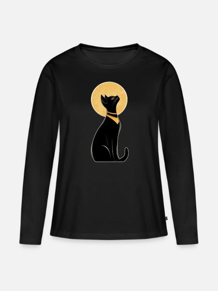 Egyptische Kat - Vrouwen Premium Bio shirt met lange mouwen - zwart